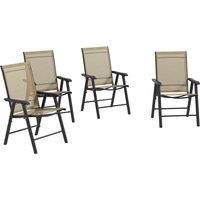 Outsunny Set of 4 Foldable Metal Garden Chairs Outdoor Patio Park Dining Seat Furniture Light Brown