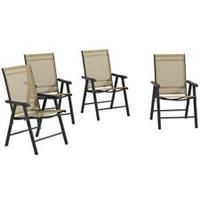 Outsunny 4-PCS Garden Armchairs Outdoor Patio Folding Furniture Light Brown