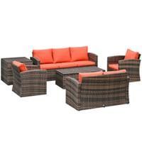 Outsunny 6 PCS Patio Rattan Sofa Set Conversation Furniture Orange