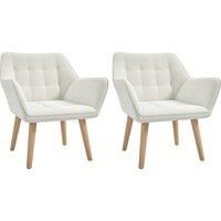Set of 2 Accent Chair, Arm Chair with Slanted Back, Thick Padding and Rubber Wooden Legs for Living Room, Cream White