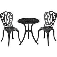 Outsunny 3 Piece Garden Bistro Set, Cast Aluminium Outdoor Furniture Set with Umbrella Hole for Balcony, Porch, Patio, Black