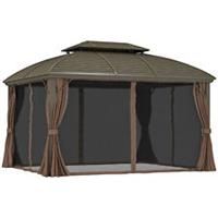Outsunny 3.65 x 3(m) Aluminium Outdoor Gazebo w/ Hardtop Double Roof, Coffee