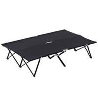 Outsunny Double Camping Folding Cot Outdoor Portable Sleeping Bed, Black