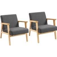HOMCOM Set of 2 Accent Armchair, Living Room Chair, Wooden Upholstered Single Lounge Chair with Rubber Wood Legs and Padded Seat , Leisure Sofa Chair for Bedroom Office, Dark Grey
