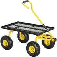 Outsunny Garden Trolley Cart with Pneumatic Wheels and Rotating Handle, Yellow