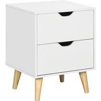 HOMCOM Bedside Table, Bedside Cabinet with 2 Drawers, Side End Table with Pine Wood Legs for Bedroom Living Room, White
