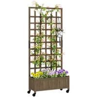 Outsunny Wooden Trellis Planter, Raised Garden Bed with Wheels and Bed Liner