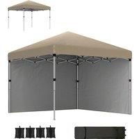 Outsunny 3 x 3m Pop Up Gazebo, UPF 30+ with 2 Sidewalls, Leg Weight Bags and Wheeled Bag, Height Adjustable Party Tent for Garden, Patio, Khaki