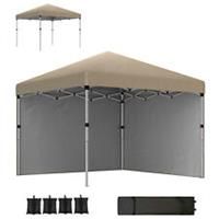 Outsunny 3x3 (M) Pop Up Gazebo Party Tent w/ 2 Sidewalls, Weight Bags Khaki
