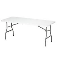Outsunny Folding Garden Table, Patio Table with Metal Frame, White