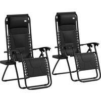 Outsunny Foldable Reclining Garden Chair Set of 2, Zero Gravity Chairs with Padded Seat, Adjustable Backrest for Outdoor, Patio, Deck, Black