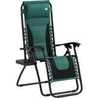 Outsunny Foldable Reclining Garden Chair, Zero Gravity Chair with Padded Seat, Cup Holder, Adjustable Backrest, Pillow for Outdoor, Patio, Deck, Green