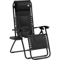 Outsunny Foldable Reclining Garden Chair, Zero Gravity Chair with Padded Seat, Cup Holder, Adjustable Backrest, Pillow for Outdoor, Patio, Deck, Black
