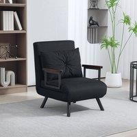 HOMCOM Single Chair Bed, Click Clack Convertible Bed Settee, Modern Velvet Feel Fabric Chair Couch with 1 Tufted Cushion, Wood Armrests, for Living Room, Bedroom, Guest Room, Black