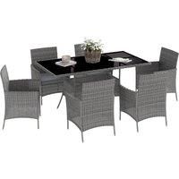6 Seater Rattan Dining Set with Cushions Glass Top Table, Garden Furniture Set