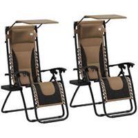 Outsunny 2 Pcs Zero Gravity Lounger Chair, Folding Reclining Chair, Brown