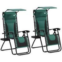 Outsunny 2 Pcs Zero Gravity Lounger Chair, Folding Reclining Chair, Green