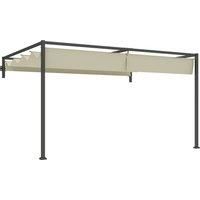Outsunny 3 x 4m Lean To Steel Pergola, with Moving Fabric Canopy - Khaki
