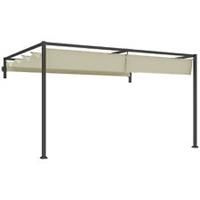 Outsunny 3 x 4m Wall Mounted Pergola with Retractable Roof, Khaki