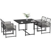 Outsunny Five-Piece Metal Dining Set, with Folding Back Chairs, Light Grey
