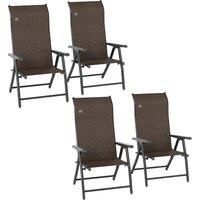 Outsunny Set of Four Folding Garden Chairs, with Seven-Position Adjustable Backs, Dark Brown