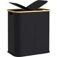HOMCOM Double Laundry Basket With Lid, 80L Collapsible Laundry Hamper with Groove Handles, Washing Basket for Bathroom, Bedroom, Laundry Room, Black Aosom UK