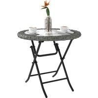 Outsunny Folding Round Tempered Glass Garden Table with Grey Rattan Edging