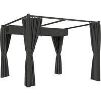 Outsunny 3 x 3(m) Retractable Pergola, Garden Gazebo Shelter with Curtains, for Grill, Patio, Deck, Charcoal Grey