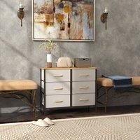 HOMCOM Fabric Chest of Drawers, Industrial Storage Bedroom Dresser with 6 Fabric Drawers, Steel Frame and Wooden Top for Nursery, Living Room, Hallway, Cream White