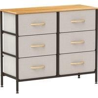 HOMCOM Fabric Chest of Drawers, Industrial Storage Bedroom Dresser with 6 Fabric Drawers, Steel Frame and Wooden Top for Nursery, Living Room, Hallway, Cream White