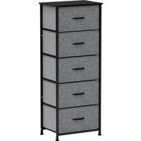 HOMCOM Fabric Chest of Drawers, Storage Drawers, Industrial Bedroom Dresser with 5 Fabric Drawers, Steel Frame and Wooden Top for Nursery, Living Room, Hallway, Dark Grey