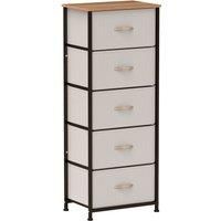HOMCOM Fabric Chest of Drawers, Storage Drawers, Industrial Bedroom Dresser with 5 Fabric Drawers, Steel Frame and Wooden Top for Nursery, Living Room, Hallway, Cream White
