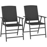 Outsunny 2pcs Rattan Chair Foldable Garden Furniture w/ Armrest Black