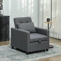 HOMCOM 3 in 1 Sofa Bed, Convertible Foldable Sleeper Chair Bed, Tufted Pull Out Sleeper Couch with Adjustable Backrest for Living Room and Bedroom, Dark Grey