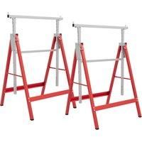 HOMCOM Set of 2 Adjustable Telescopic Builders Trestle, DIY Steel Work Bench Carpenter, Folding Saw Horse Tools Red