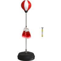 HOMCOM Punching Bag with Stand, Free Standing Boxing Set, Speed Bag with Speedball Adjustable Height from 126cm to 144cm for Teens, Red