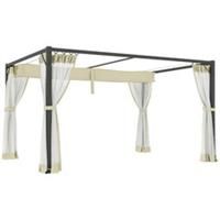 Outsunny 3 x 4m Pergola with Retractable Roof and Netting, Khaki