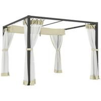 Outsunny 3 x 3 m Pergola with Retractable Roof and Netting, Khaki