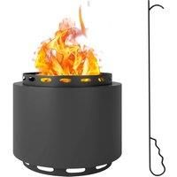 Outsunny Smokeless Fire Pit, 48.5cm Portable Wood Burning Firepit with Poker for Garden Camping Bonfire Party, Metal, Dark Grey