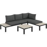 Outsunny 3 Pieces Garden Furniture Sets, Aluminium Outdoor Corner Sofa Set with 2 Loveseat and Coffee Table with Cushions for Garden, Dark Grey