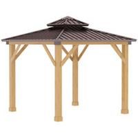 Outsunny 3x(3)M Double-Tier Hardtop Gazebo, Outdoor Patio Shelter, Brown