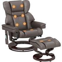HOMCOM Massage Recliner Chair with Footstool, Upholstered Reclining Armchair with Adjustable Backrest, Steel Frame and Wood Base, Swivel Chair for Living Room, Bedroom, Brown