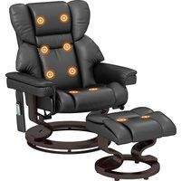 HOMCOM Massage Recliner Chair with Footstool, Upholstered Reclining Armchair with Adjustable Backrest, Steel Frame and Wood Base, Swivel Chair for Living Room, Bedroom, Black
