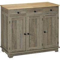 HOMCOM Modern Sideboard with Rubberwood Top, Buffet Cabinet with Storage Cabinets, Drawers and Adjustable Shelves for Dining Room, Kitchen, Grey Wood-Effect