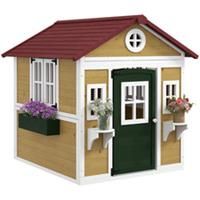Outsunny Wooden Playhouse with Doors, Wooden, Plant Pots for Kids - Beige