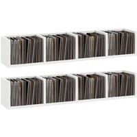 HOMCOM Wall Mount 84 CD / 56 DVD/Blu-ray/ Media Storage Rack 4 Cubes, Wooden Shelf Organiser Unit Bookcase Display, Set of 2, White