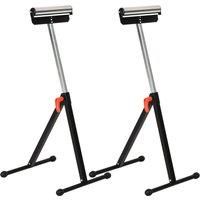 HOMCOM Set of 2 Folding Roller Stand, Material Support Pedestal with Ball Bearing Roller Height Adjustable Portable, Metal Construction, Black