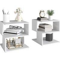 HOMCOM Set of 2 Side Table, Square Coffee Table, Modern End Table with 2 Tier Storage Shelves for Living Room, Bedroom, White