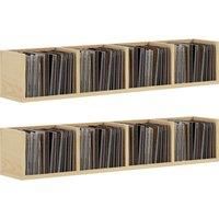 HOMCOM Wall Mount 84 CD / 56 DVD/Blu-ray/ Media Storage Rack 4 Cubes, Wooden Shelf Organiser Unit Bookcase Display, Set of 2, Natural Wood Finish