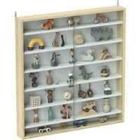 HOMCOM 7-Tier Wall Display Shelf Unit Cabinet w/ 6 Adjustable Shelves Glass Doors Home Office Ornaments 83x80cm, Oak